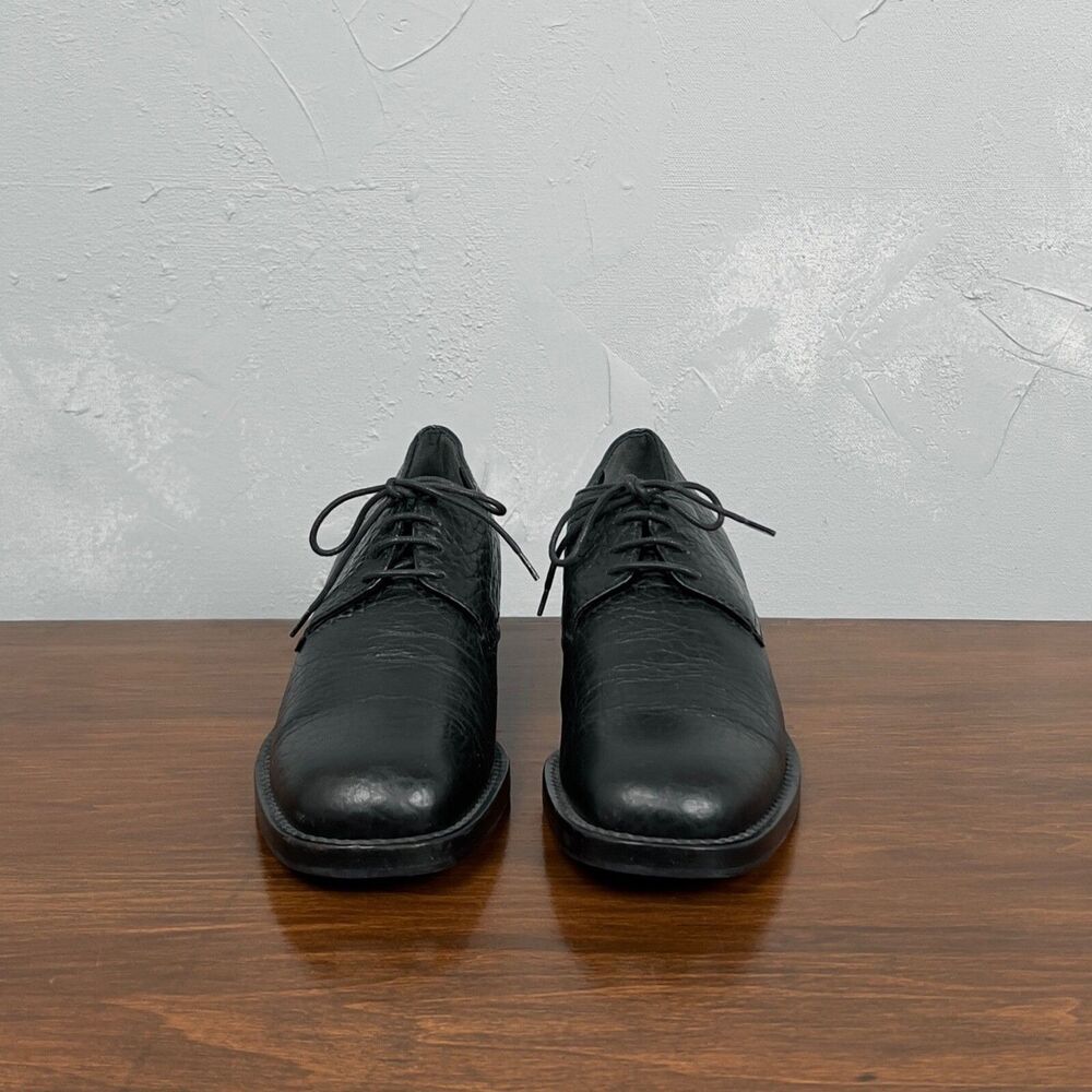 Prada Block Heel Lace Up Derby in Black Textured Leather Sz. 39.5, US 9.5 - Picture 3 of 9